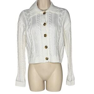 BP. Cable Polo Cardigan in Ivory